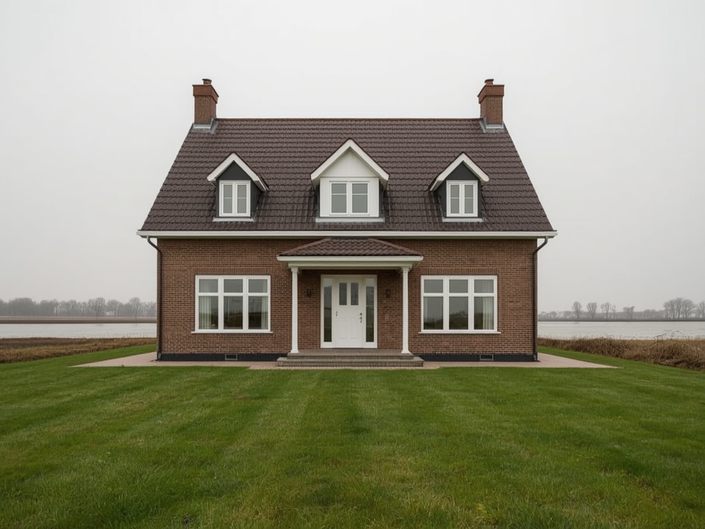 Rijtjeswoning in Culemborg met nieuwe antraciete kunststof kozijnen en de Lek op de achtergrond
