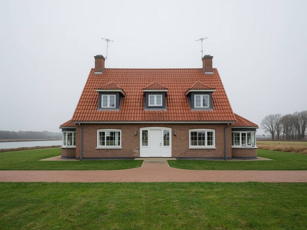 Vrijstaande woning in West Maas en Waal met nieuwe witte kunststof kozijnen en rivierenlandschap op achtergrond